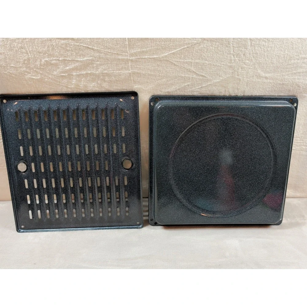 Vintage Black Porcelain Enamel Broiler Pan‎ and Slotted Insert Set 13x13 Inch